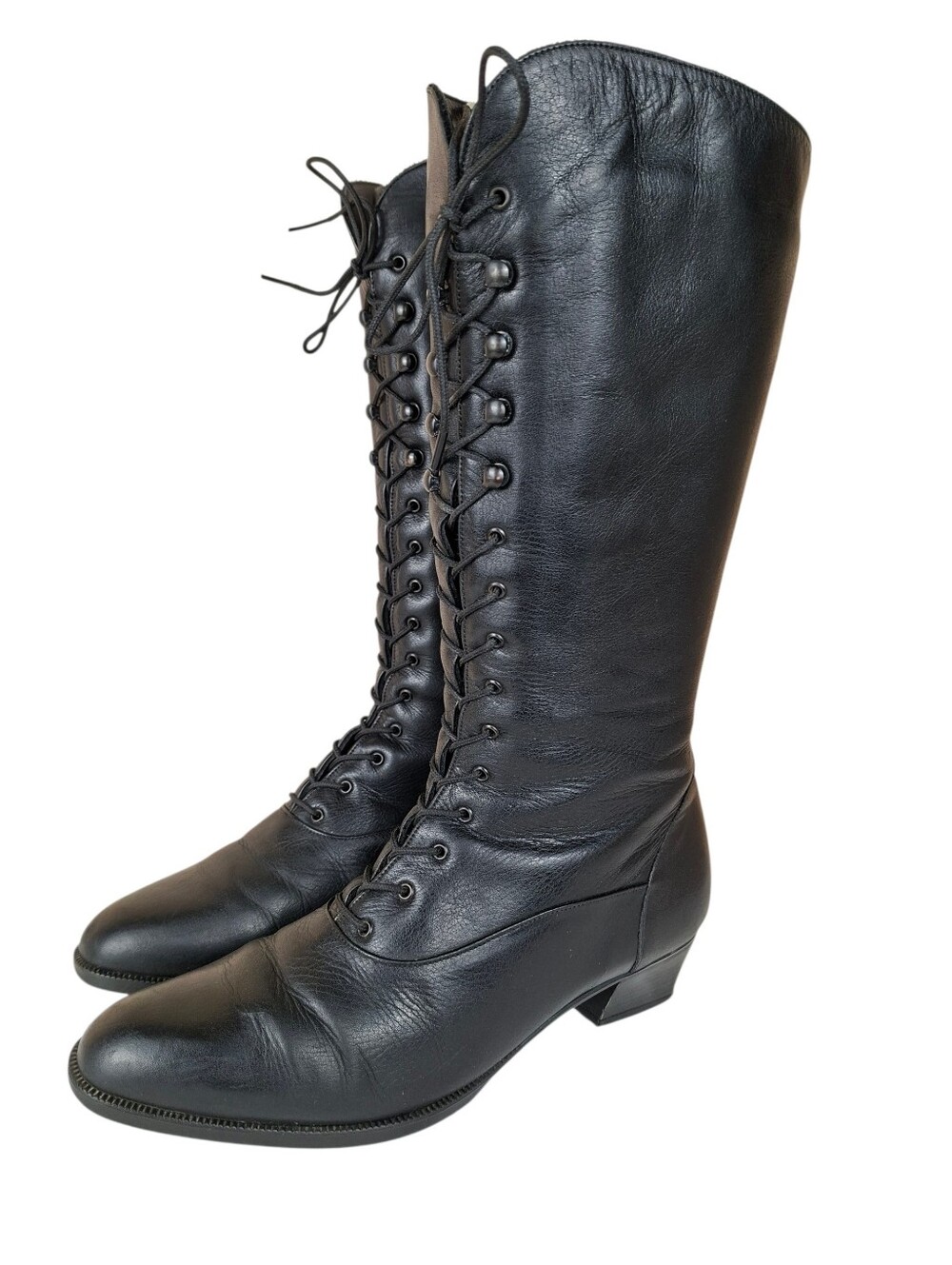 Vintage Lace Up Black Leather Boots Gothic Witch Victorian Style Size 8.5